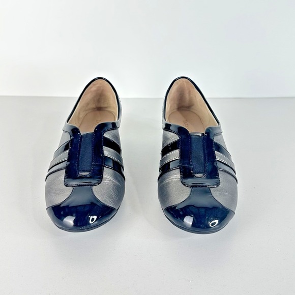 Taryn Rose Paislee Striped Wedge Sneaker Black Gray Leather Slip On Womens 7.5M - Picture 2 of 10